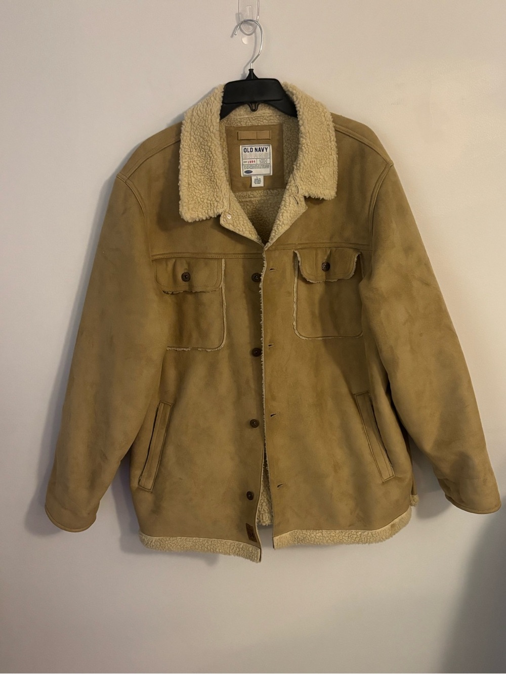 Old Navy Men’s Large Sherpa Lined Faux Suede Trucker Jacket Tan Brown
